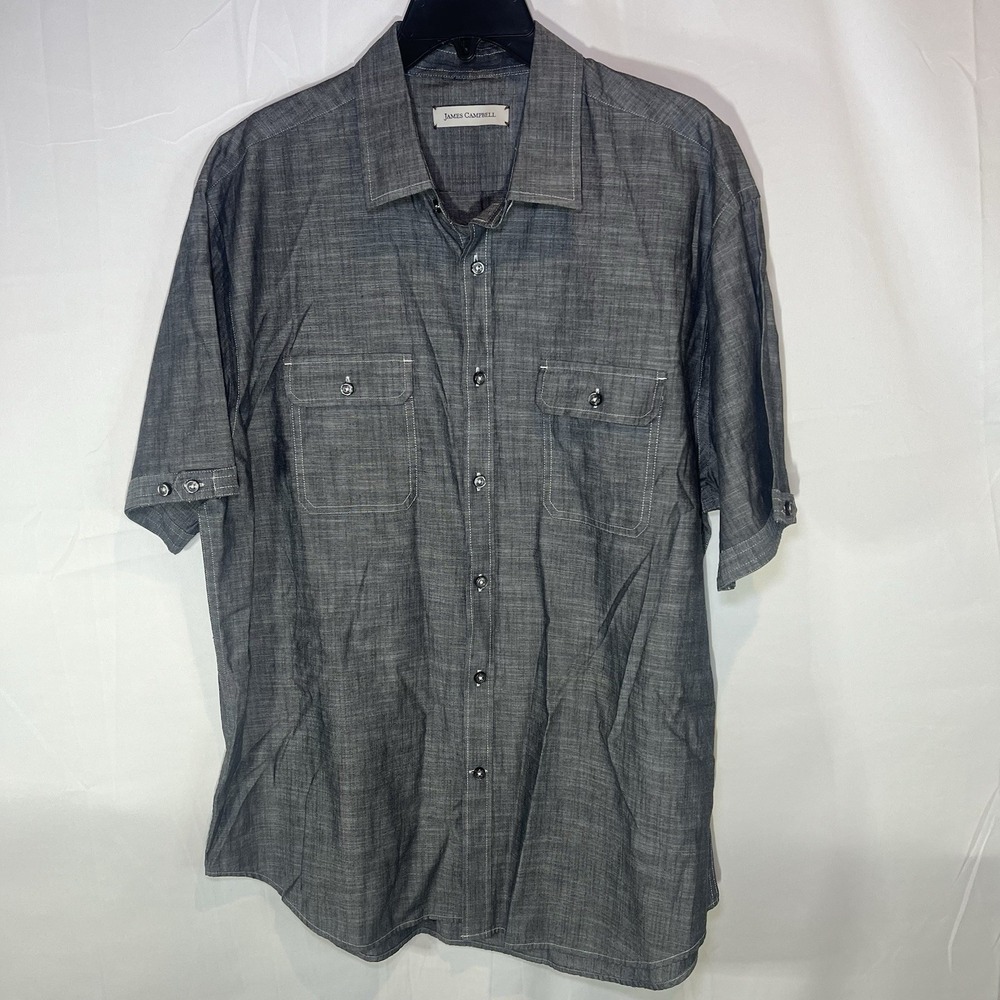 JAMES CAMPBELL Chambray Button Down Shirt Short Sleeve Blue Mens Size Medium